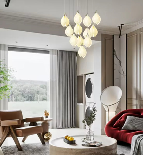 Modern Nordic Metal Ceramic Chandelier Hanging Lamp with Bulbs for Bedroom Loft