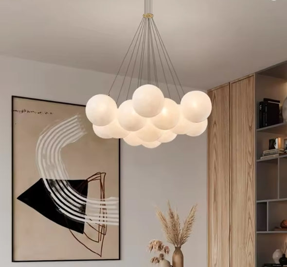 Glass Chandelier Modern Pearl Ball LED Hanging Pendant Lights for Home