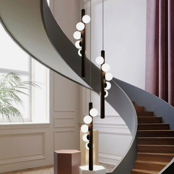 Modern Glass Chandelier Bubble Ball LED Hanging Pendant Lights for Staircase