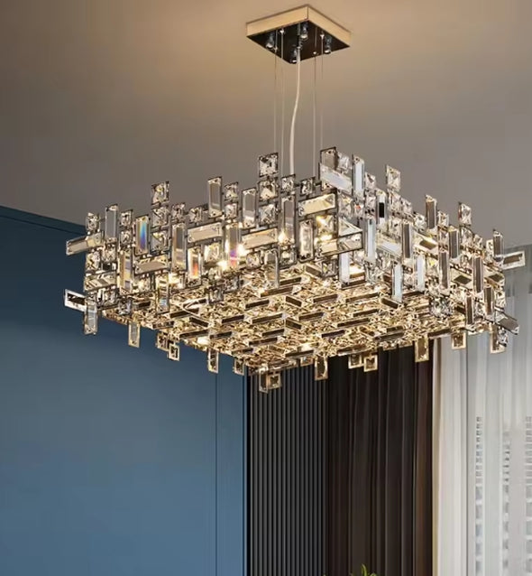 Modern Nordic Crystal Chandelier Square Ceiling Light LED Hanging Lamp Pendant
