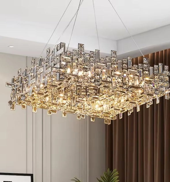 Modern Nordic Crystal Chandelier Square Ceiling Light LED Hanging Lamp Pendant