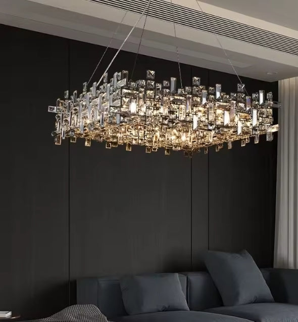 Modern Nordic Crystal Chandelier Square Ceiling Light LED Hanging Lamp Pendant