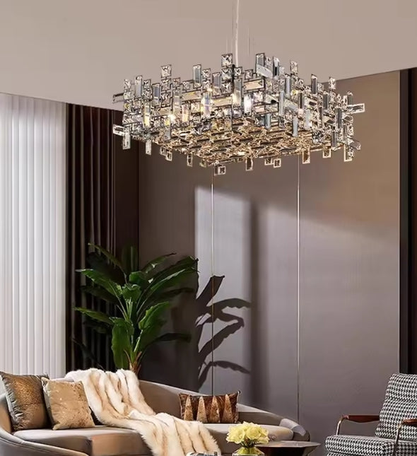 Modern Nordic Crystal Chandelier Square Ceiling Light LED Hanging Lamp Pendant