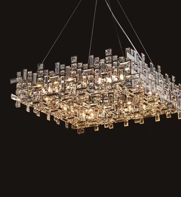 Modern Nordic Crystal Chandelier Square Ceiling Light LED Hanging Lamp Pendant
