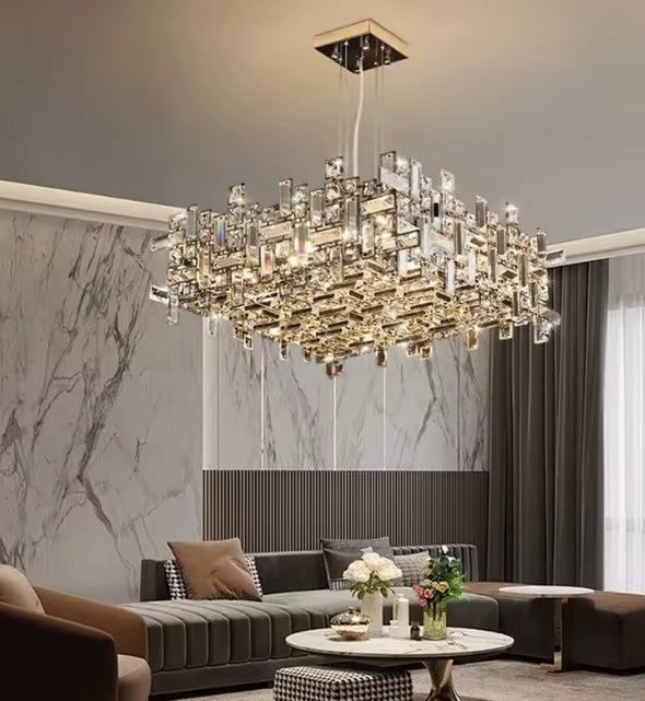 Modern Nordic Crystal Chandelier Square Ceiling Light LED Hanging Lamp Pendant