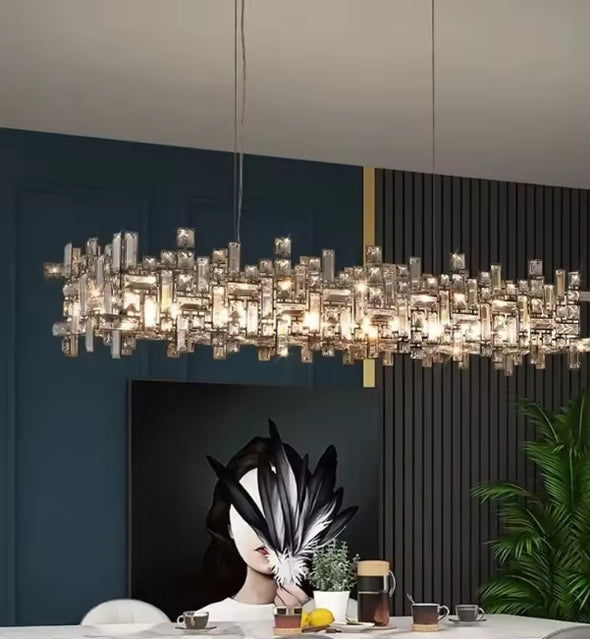 Modern Nordic Crystal Chandelier Square Ceiling Light LED Hanging Lamp Pendant