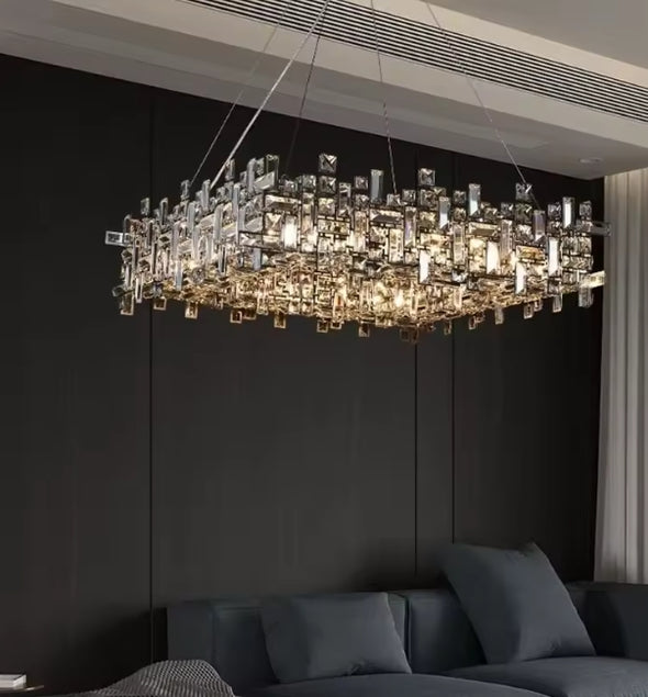 Modern Nordic Crystal Chandelier Square Ceiling Light LED Hanging Lamp Pendant