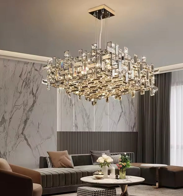 Modern Nordic Crystal Chandelier Square Ceiling Light LED Hanging Lamp Pendant