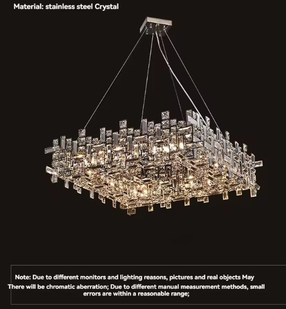 Modern Nordic Crystal Chandelier Square Ceiling Light LED Hanging Lamp Pendant