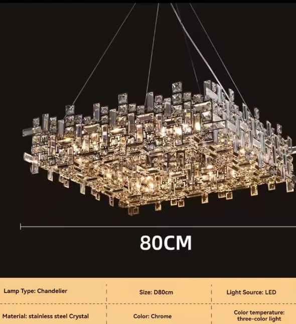 Modern Nordic Crystal Chandelier Square Ceiling Light LED Hanging Lamp Pendant