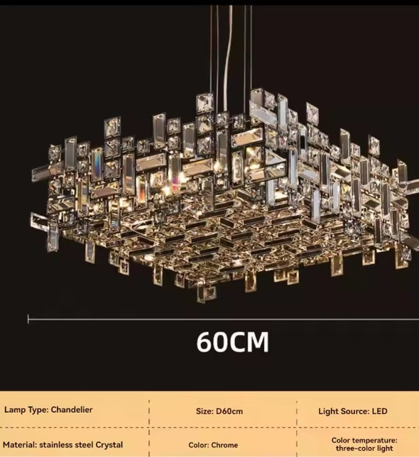 Modern Nordic Crystal Chandelier Square Ceiling Light LED Hanging Lamp Pendant
