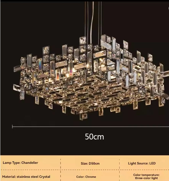 Modern Nordic Crystal Chandelier Square Ceiling Light LED Hanging Lamp Pendant