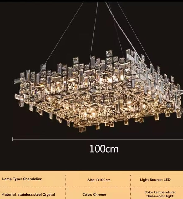 Modern Nordic Crystal Chandelier Square Ceiling Light LED Hanging Lamp Pendant