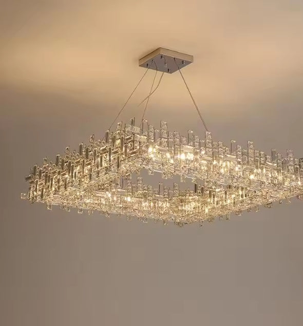 Modern Nordic Crystal Chandelier Square Ceiling Light LED Hanging Lamp Pendant