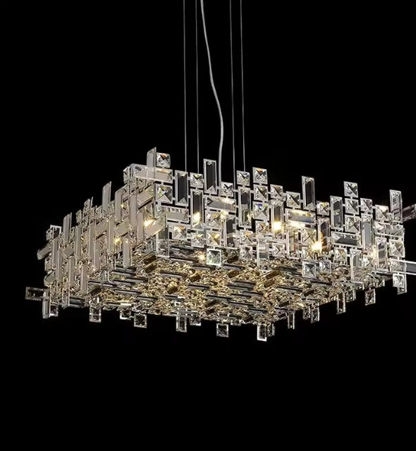 Modern Nordic Crystal Chandelier Square Ceiling Light LED Hanging Lamp Pendant