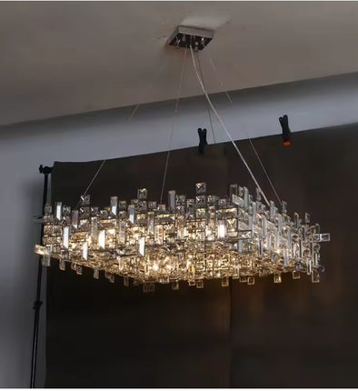 Modern Nordic Crystal Chandelier Square Ceiling Light LED Hanging Lamp Pendant