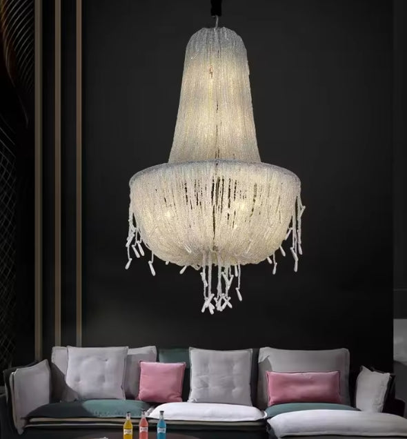 Modern Crystal Chandelier Raindrop Metal LED Hanging Pendant Light for Staircase