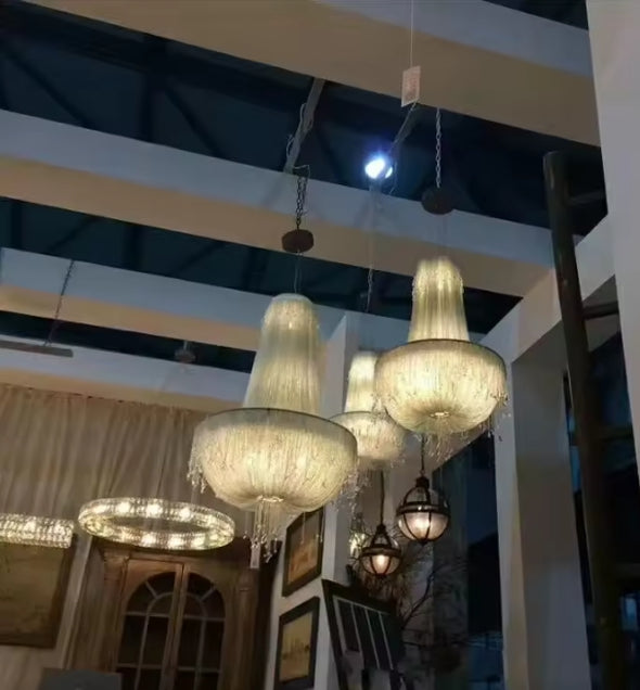 Modern Crystal Chandelier Raindrop Metal LED Hanging Pendant Light for Staircase