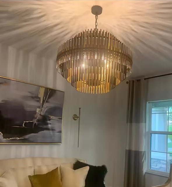 Modern Nordic Crystal Chandelier Round Ceiling Light LED Hanging Lamp Pendant