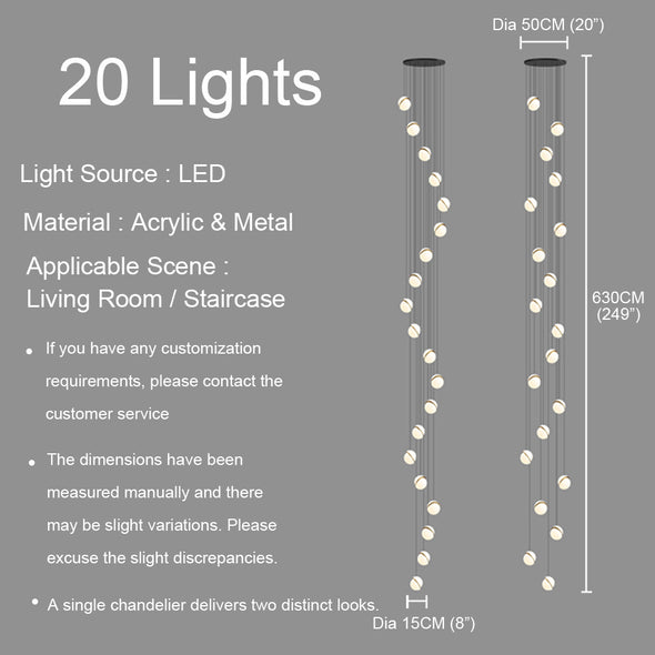 Long Bubble Ball Chandelier White Pendant Light for Living Room Staircase