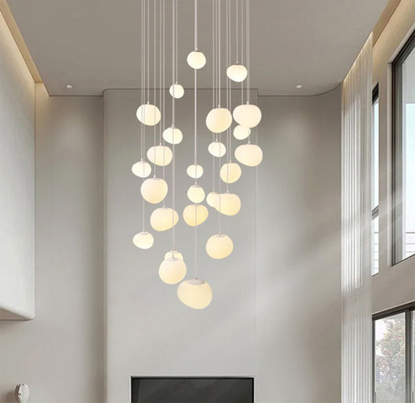 Nordic White Stone Chandelier Minimalist Acrylic Pendant Light for Living Room Staircase