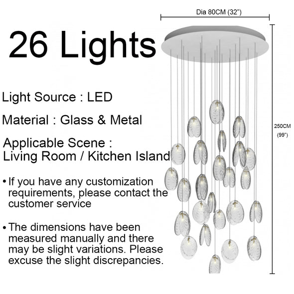 Nordic Shell Chandelier Long Multi Glass Light Fixture for Living Dining Room
