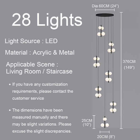 Minimalist White Ball Chandelier High Ceiling Hanging Lamp for Living Room Staircase