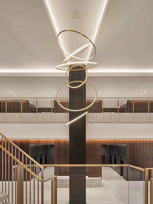 Geometrical Ring Chandelier for Living Room High Ceiling