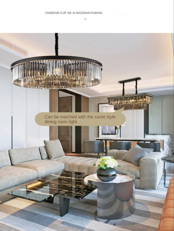 Modern Crystal Round Chandelier LED Hanging Pendant Lights for Staircase Home