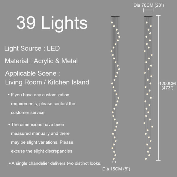 Long Bubble Ball Chandelier White Pendant Light for Living Room Staircase