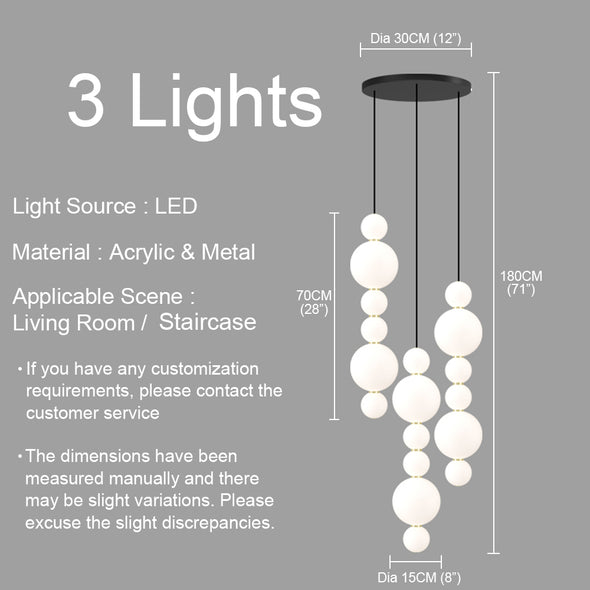 White Bead Chandelier Long Pendant Light for Staircase Living Room