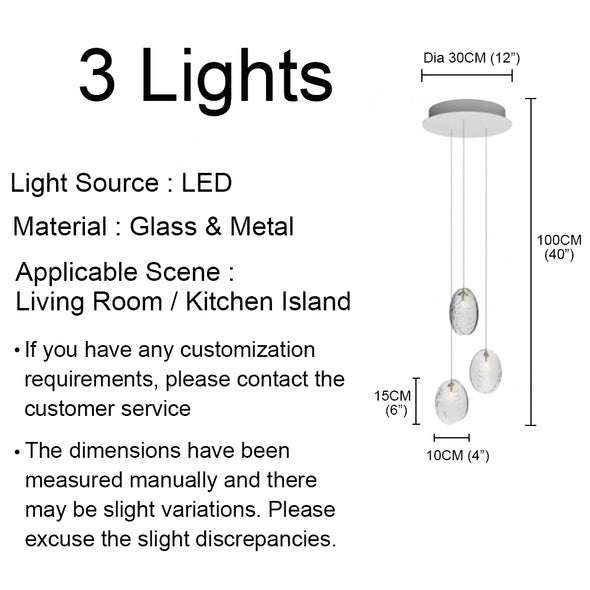 Nordic Shell Chandelier Long Multi Glass Light Fixture for Living Dining Room