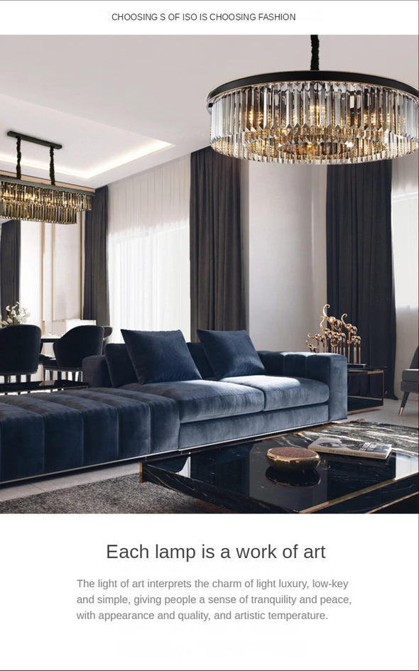 Modern Crystal Round Chandelier LED Hanging Pendant Lights for Staircase Home