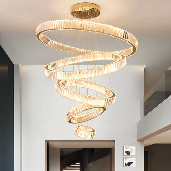 Modern  Ring Crystal Chandelier High Ceiling for Living Room