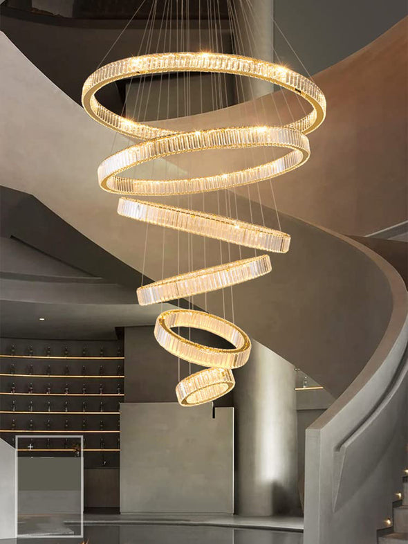 Modern  Ring Crystal Chandelier High Ceiling for Living Room