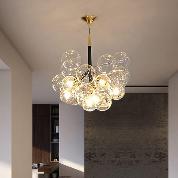 Glass Chandelier Modern Hanging Pendant Lights with Bulbs for Staircase Bedroom