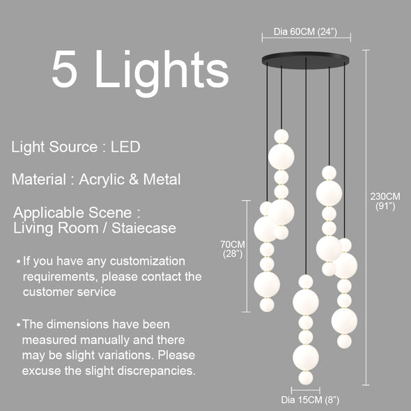 White Bead Chandelier Long Pendant Light for Staircase Living Room