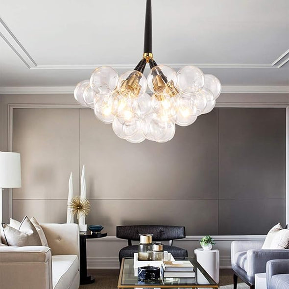 Glass Chandelier Modern Hanging Pendant Lights with Bulbs for Staircase Bedroom