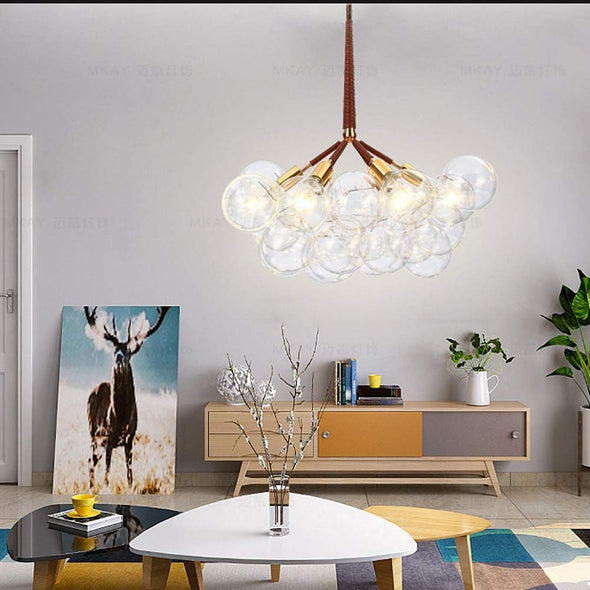 Glass Chandelier Modern Hanging Pendant Lights with Bulbs for Staircase Bedroom