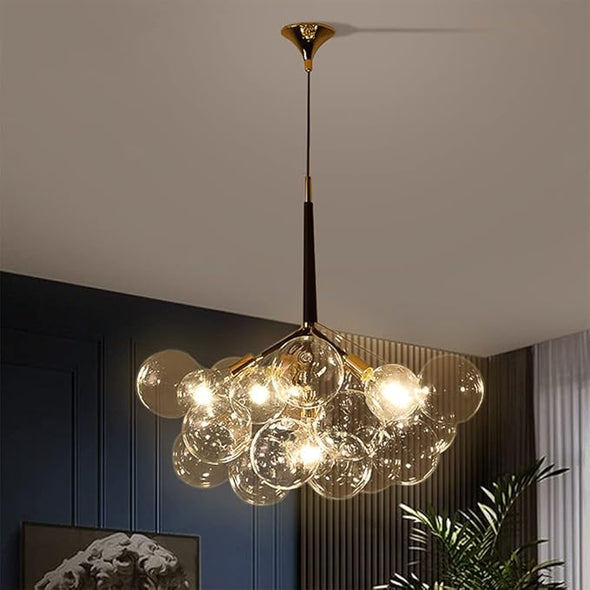Glass Chandelier Modern Hanging Pendant Lights with Bulbs for Staircase Bedroom
