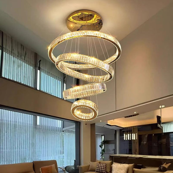 Modern  Ring Crystal Chandelier High Ceiling for Living Room
