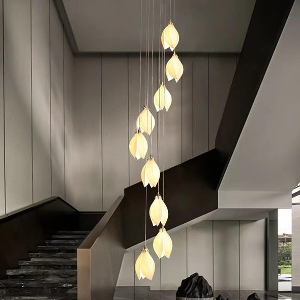 Modern Nordic Metal Ceramic Chandelier Hanging Lamp with Bulbs for Bedroom Loft