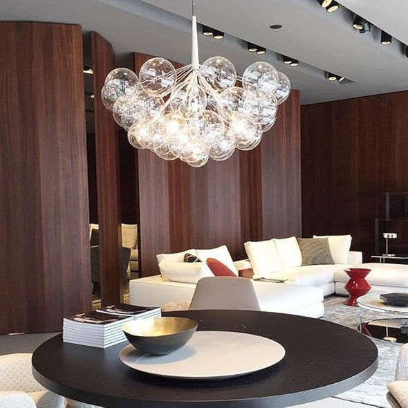 Glass Chandelier Modern Hanging Pendant Lights with Bulbs for Staircase Bedroom