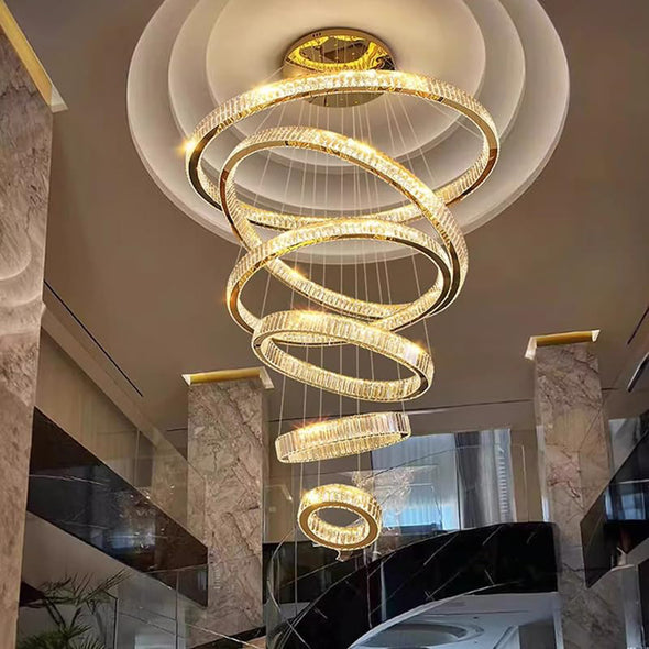 Modern  Ring Crystal Chandelier High Ceiling for Living Room