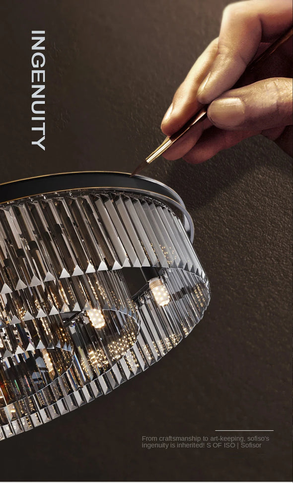 Modern Crystal Round Chandelier LED Hanging Pendant Lights for Staircase Home