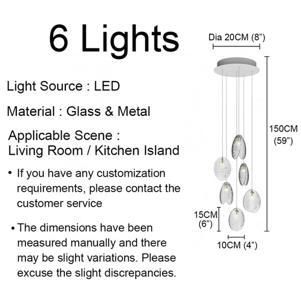 Nordic Shell Chandelier Long Multi Glass Light Fixture for Living Dining Room