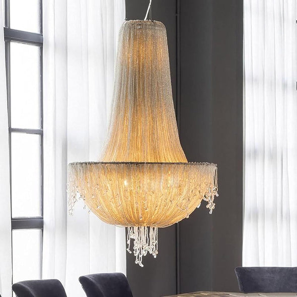 Modern Crystal Chandelier Raindrop Metal LED Hanging Pendant Light for Staircase