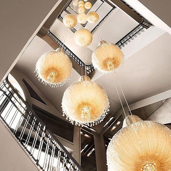 Modern Crystal Chandelier Raindrop Metal LED Hanging Pendant Light for Staircase