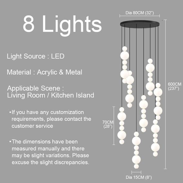 White Bead Chandelier Long Pendant Light for Staircase Living Room
