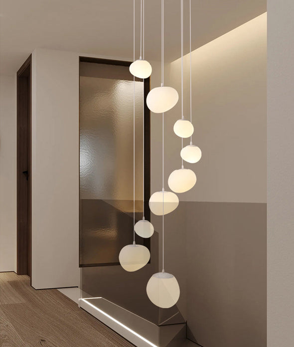 Nordic White Stone Chandelier Minimalist Acrylic Pendant Light for Living Room Staircase